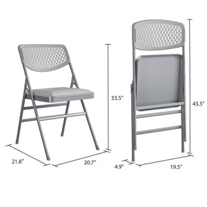COSCO Ultra Comfort Folding Chair 4-Pack – Gray Padded Fabric Seat, Resin Mesh Back, 300lb Capacity